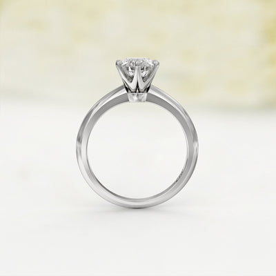 1.0 CT Round Cut Moissanite Six Prong Diamond Engagement Ring
