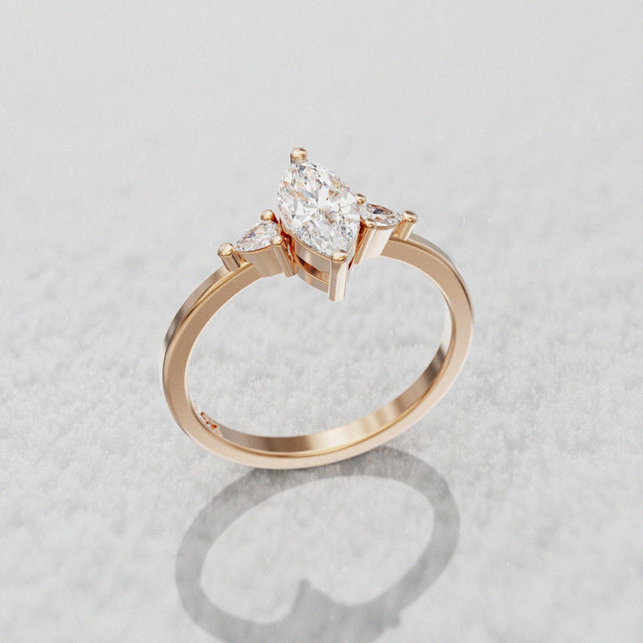 0.7 CT Marquise Cut Moissanite Three Stone Engagement Ring