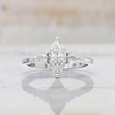 0.7 CT Marquise Cut Moissanite Three Stone Engagement Ring