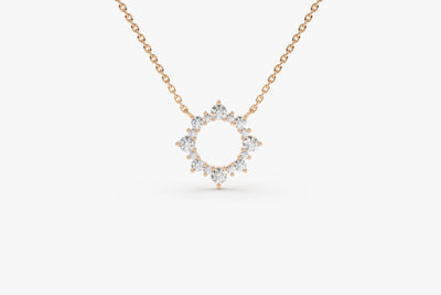 Round Cut Diamond Sun Necklace for Women