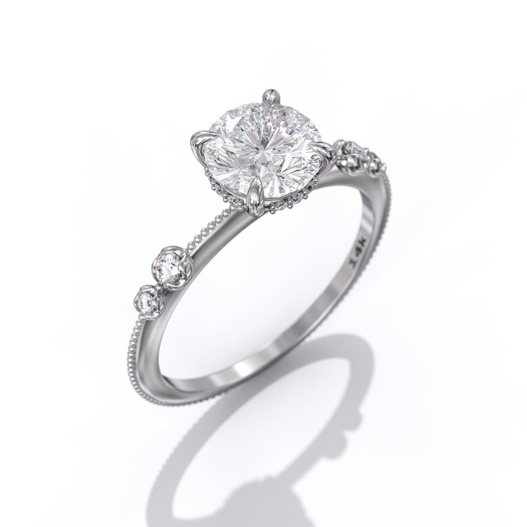 1.0 CT Round Cut Moissanite Unique Engagement Ring