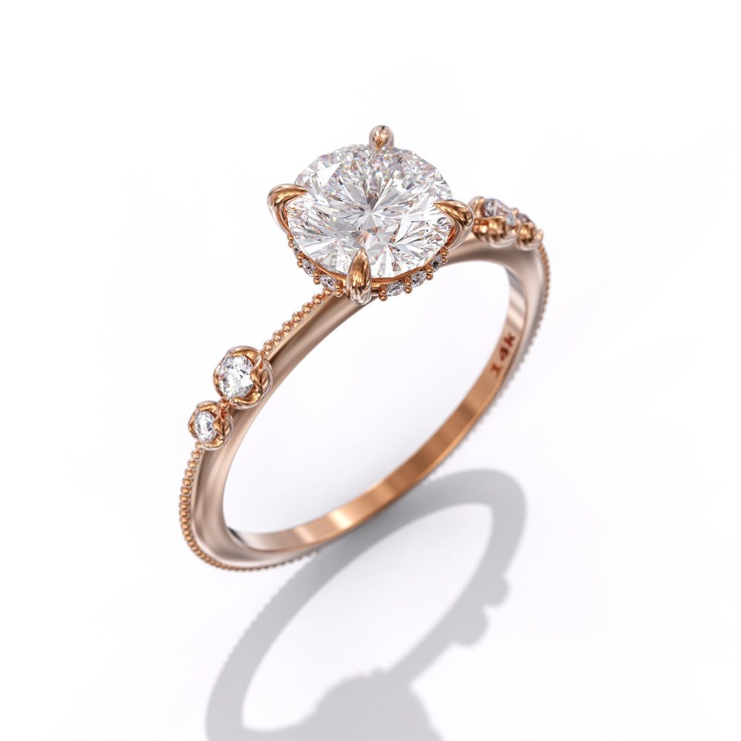 1.0 CT Round Cut Moissanite Unique Engagement Ring