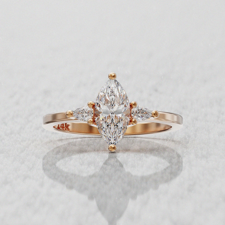 0.7 CT Marquise Cut Moissanite Three Stone Engagement Ring