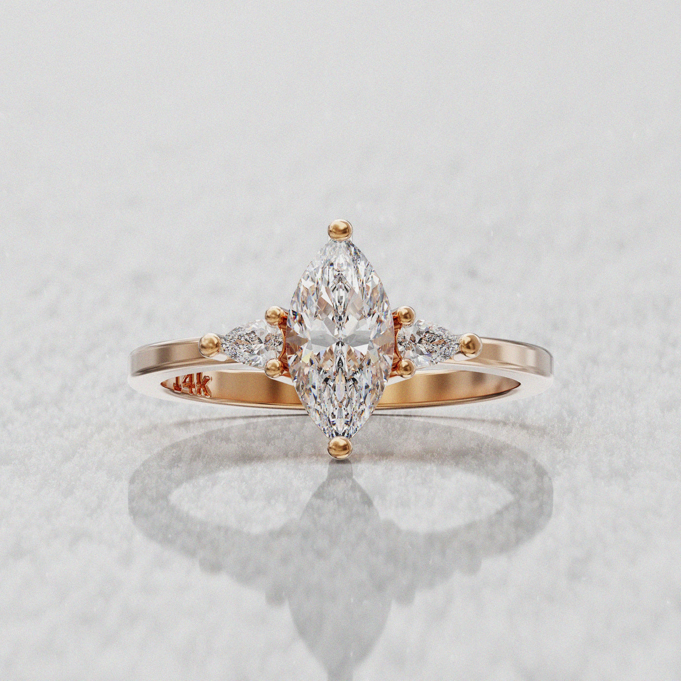 0.7 CT Marquise Cut Moissanite Three Stone Engagement Ring