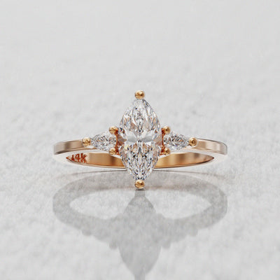 0.7 CT Marquise Cut Moissanite Three Stone Engagement Ring