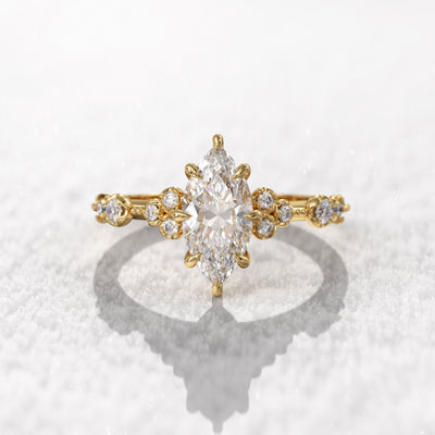0.7 CT Marquise Cut Moissanite Cluster Engagement Ring