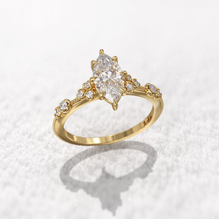 0.7 CT Marquise Cut Moissanite Cluster Engagement Ring