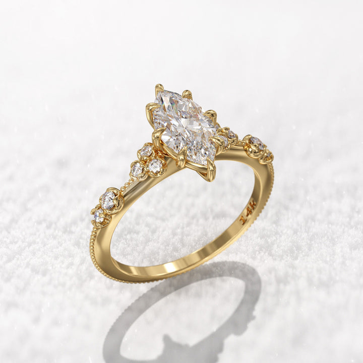 0.7 CT Marquise Cut Moissanite Cluster Engagement Ring
