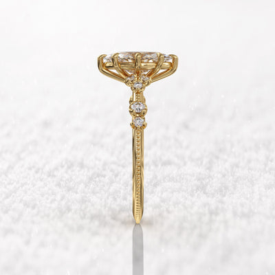 0.7 CT Marquise Cut Moissanite Cluster Engagement Ring