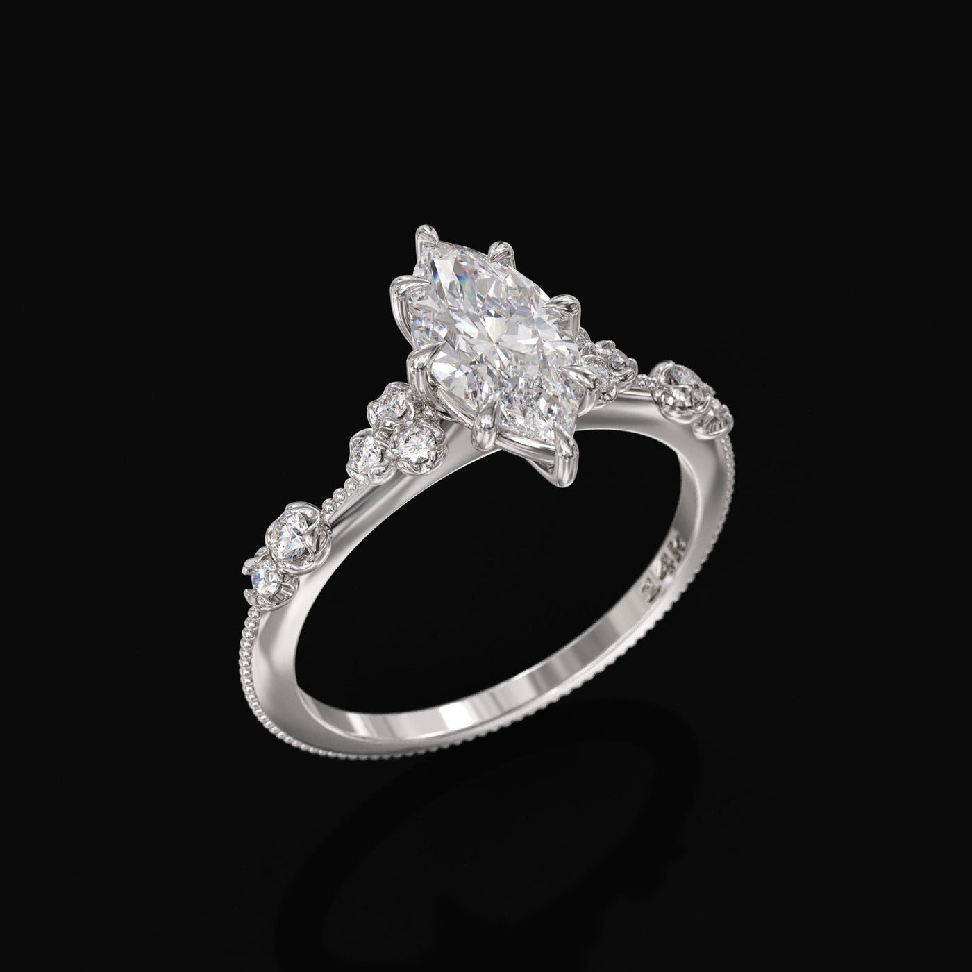 0.7 CT Marquise Cut Moissanite Cluster Engagement Ring