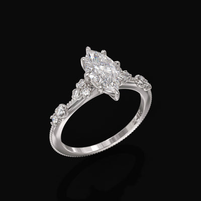 0.7 CT Marquise Cut Moissanite Cluster Engagement Ring