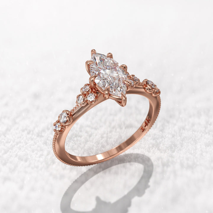 0.7 CT Marquise Cut Moissanite Cluster Engagement Ring
