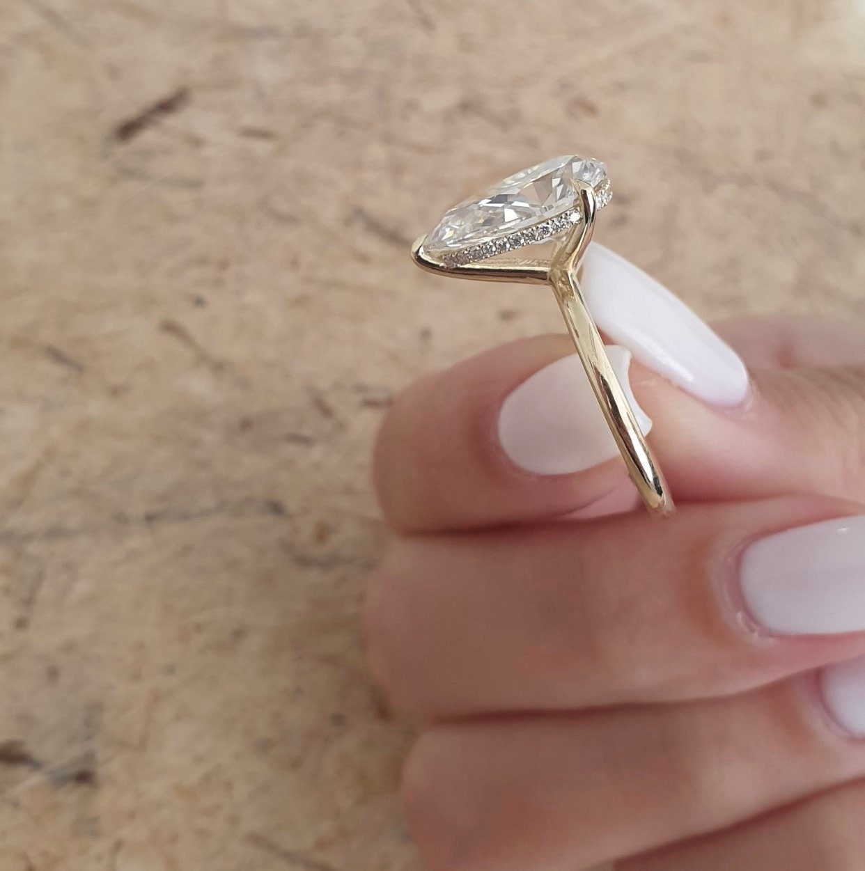 2.50 -4.60 CT Pear Diamond  Engagement Ring With Hidden Halo Setting