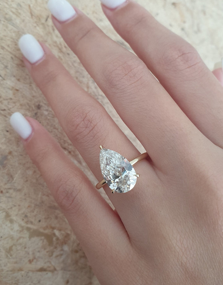 2.50 -4.60 CT Pear Diamond  Engagement Ring With Hidden Halo Setting