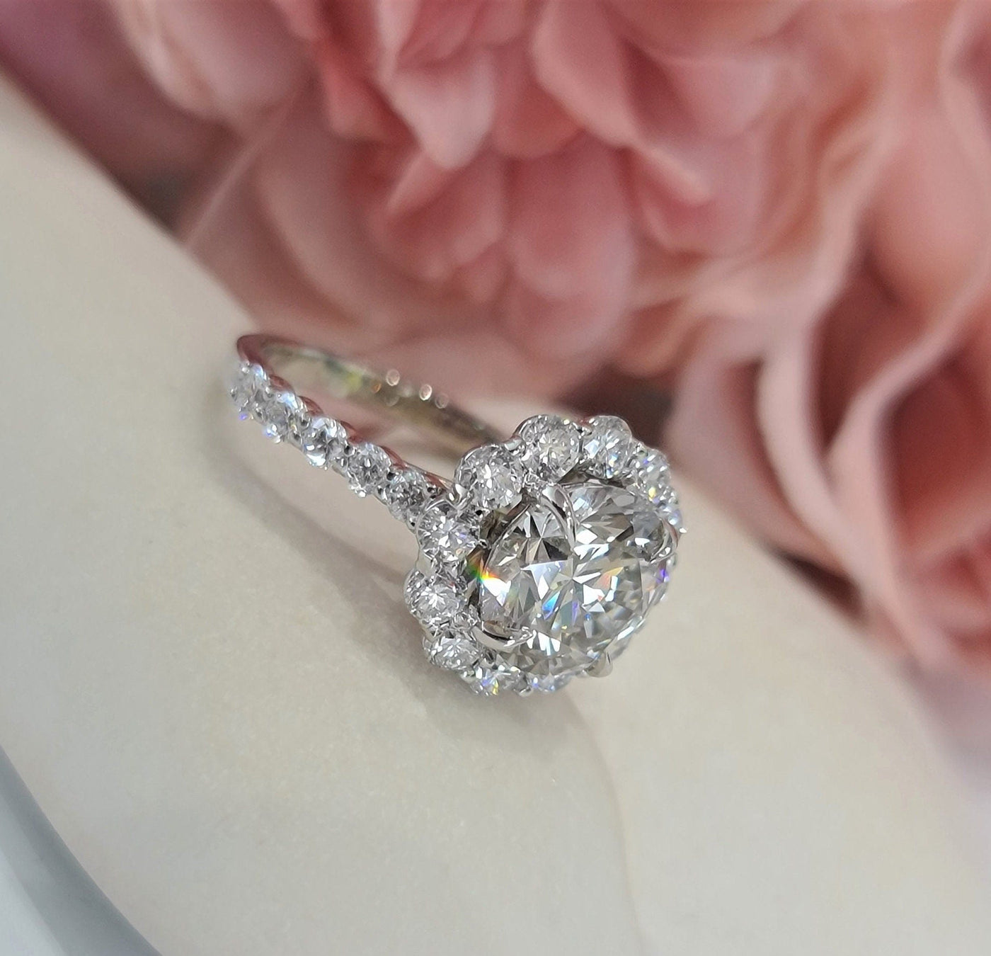 1.50 - 3.50 CT Round Cut Halo Lab Grown Diamond Engagement Ring