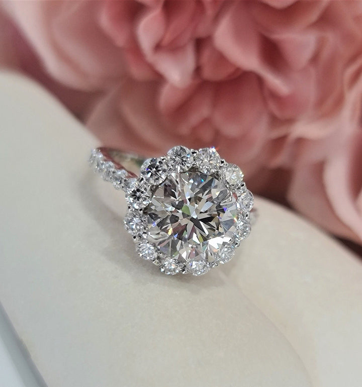 1.50 - 3.50 CT Round Cut Halo Lab Grown Diamond Engagement Ring