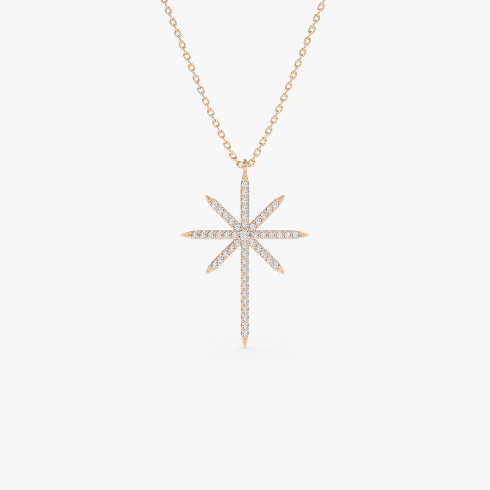 Round Diamond North Star Necklace for Her in 14K Gold