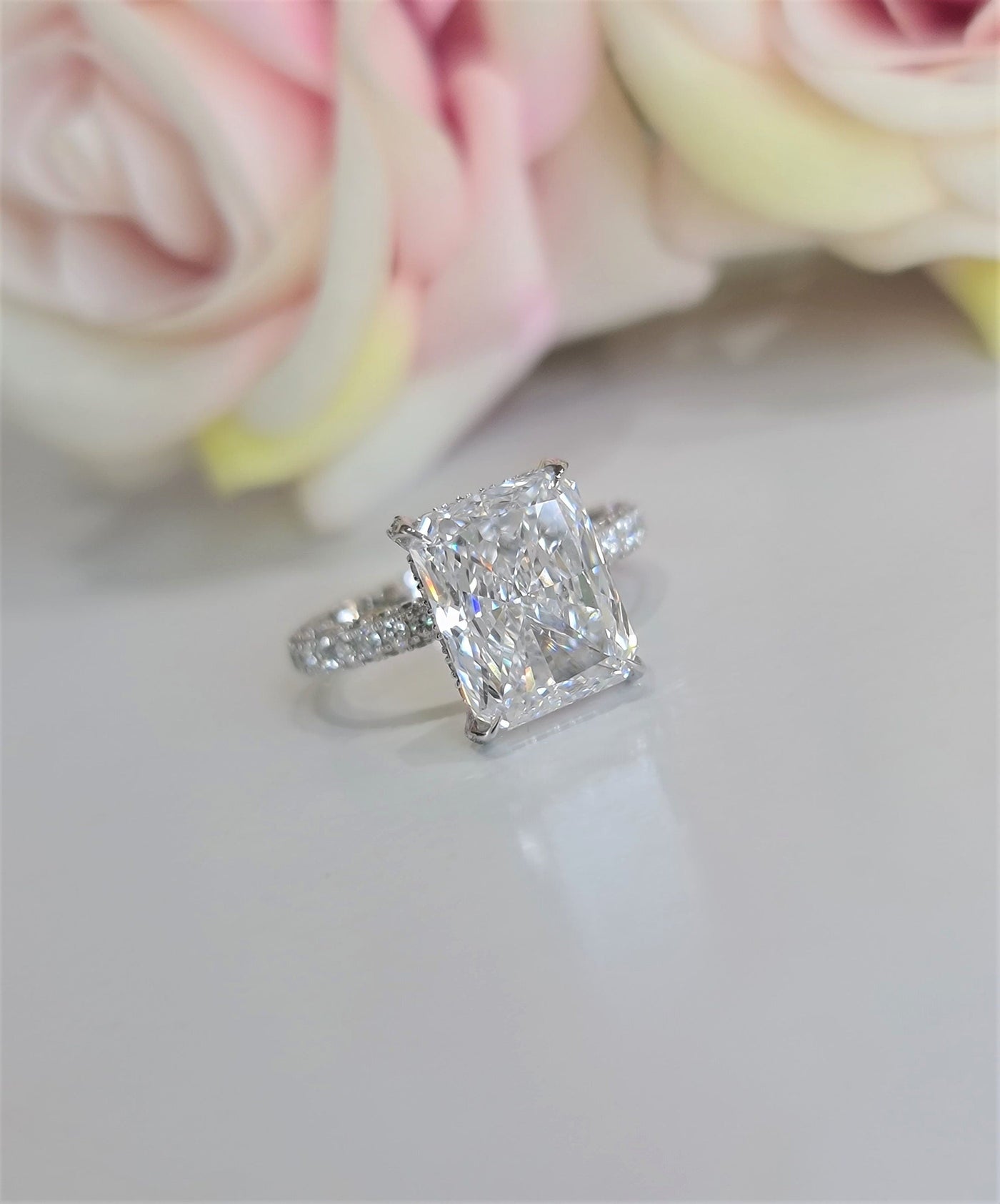 2.50 CT-4.50 CT Radiant Hidden Halo Lab Grown Diamond Engagement Ring