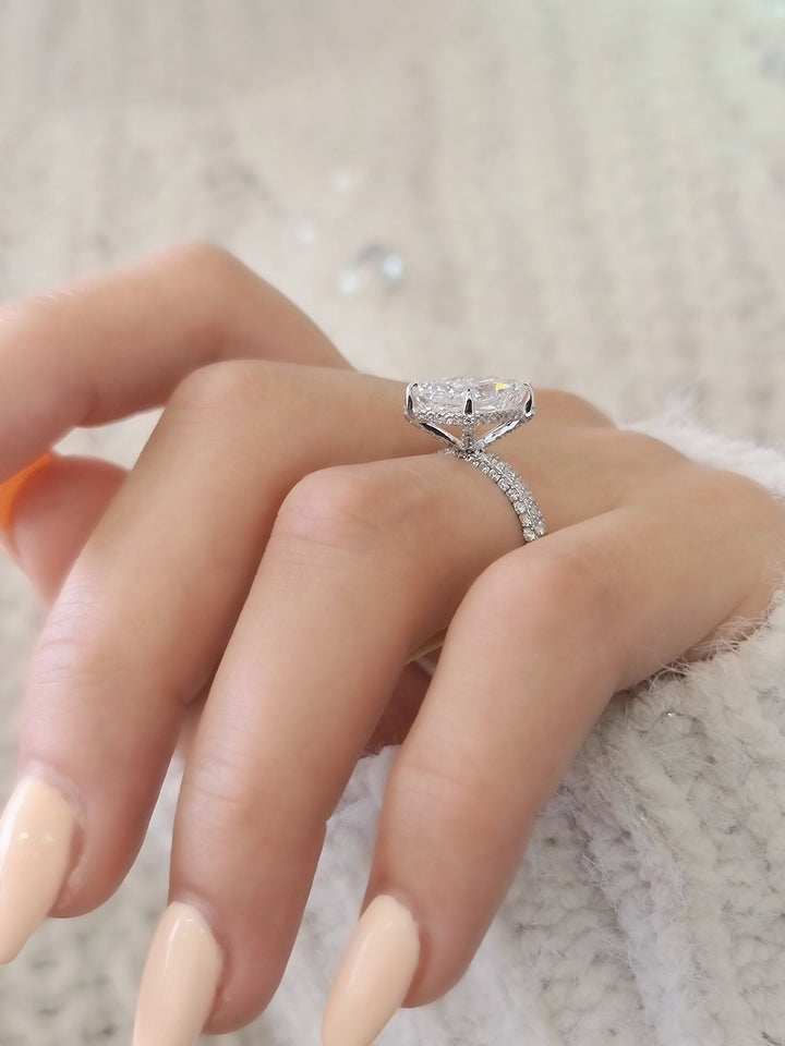 2.50 CT-4.50 CT Radiant Hidden Halo Lab Grown Diamond Engagement Ring