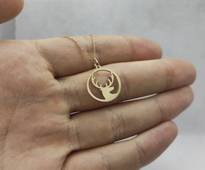 Wild Deer 14k Solid Gold Pendant Necklace for Christmas Gift