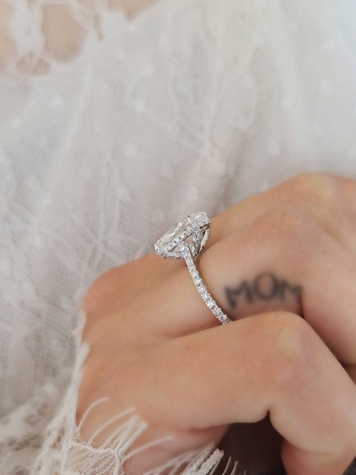 2.0 CT-4.0 CT Oval Hidden Halo Style Lab Grown Diamond Engagement Ring