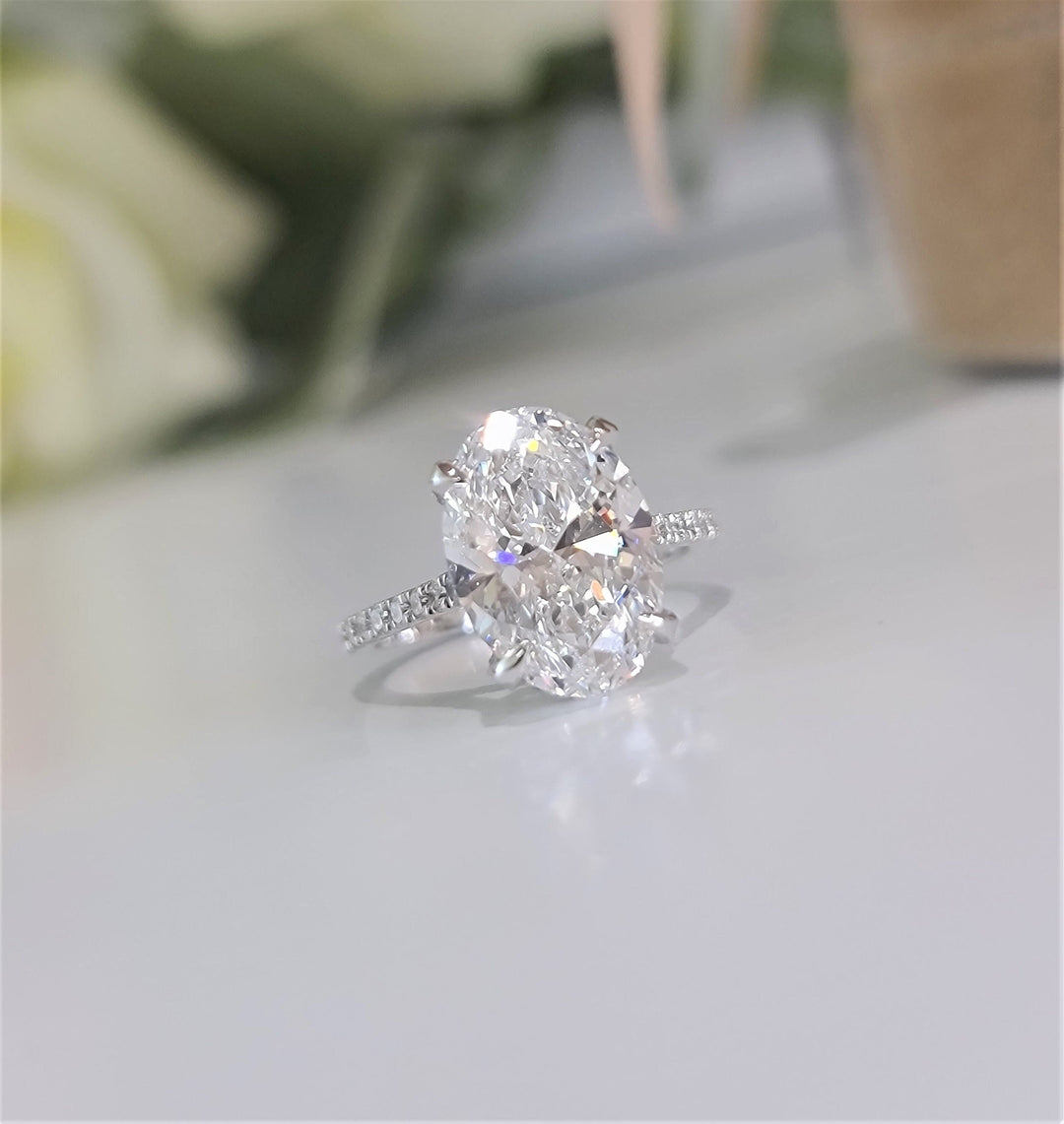 2.0 CT-4.0 CT Oval Hidden Halo Style Lab Grown Diamond Engagement Ring