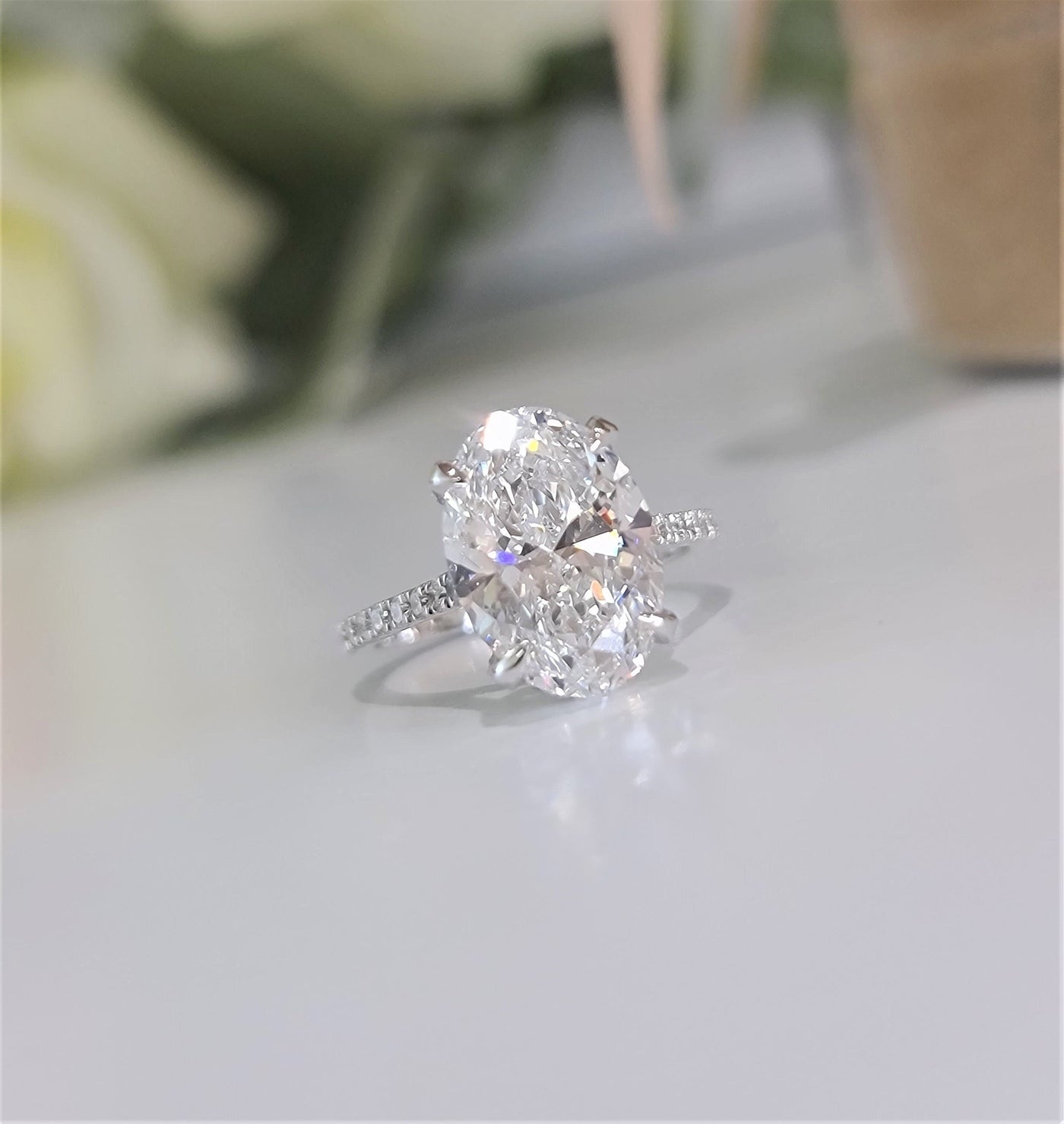 2.0 CT-4.0 CT Oval Hidden Halo Style Lab Grown Diamond Engagement Ring