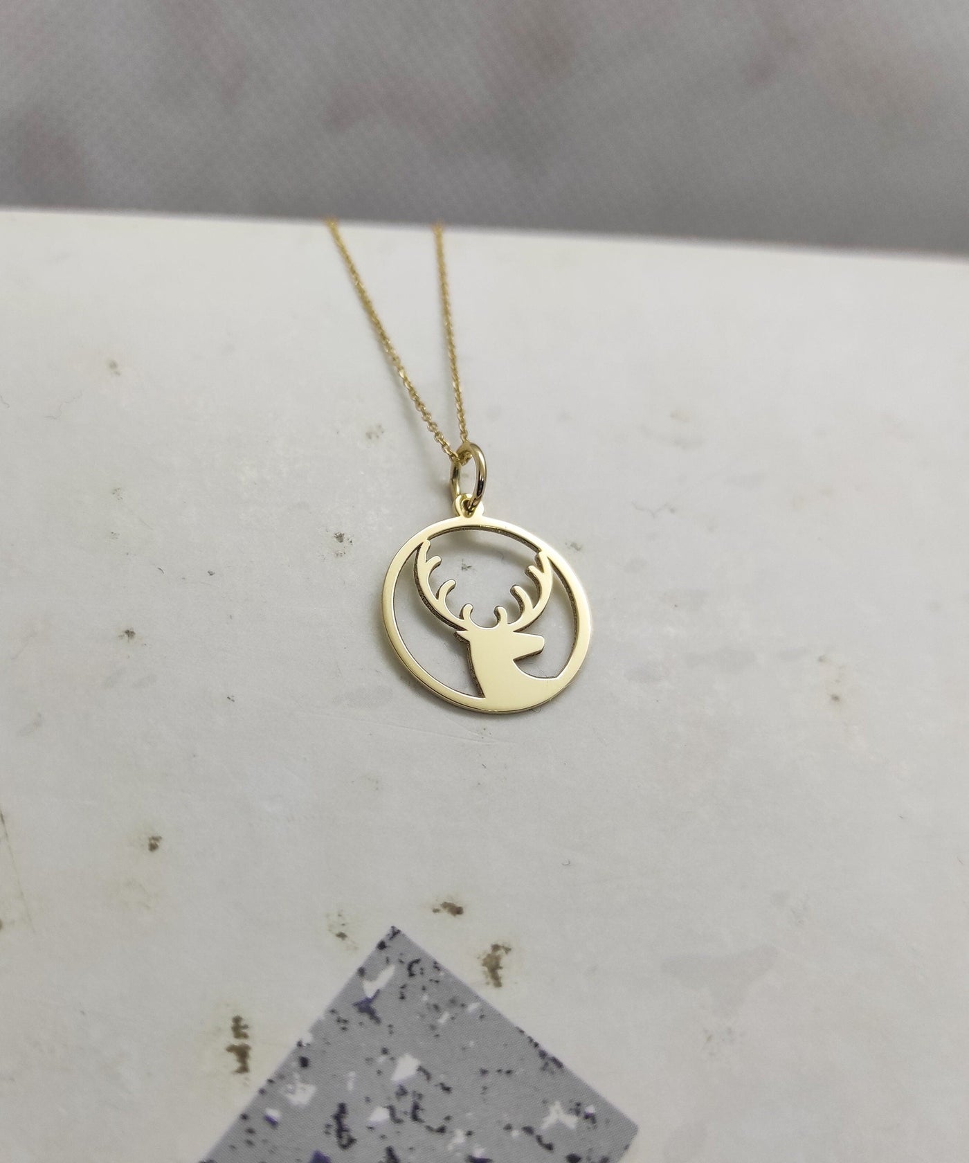 Wild Deer 14k Solid Gold Pendant Necklace for Christmas Gift