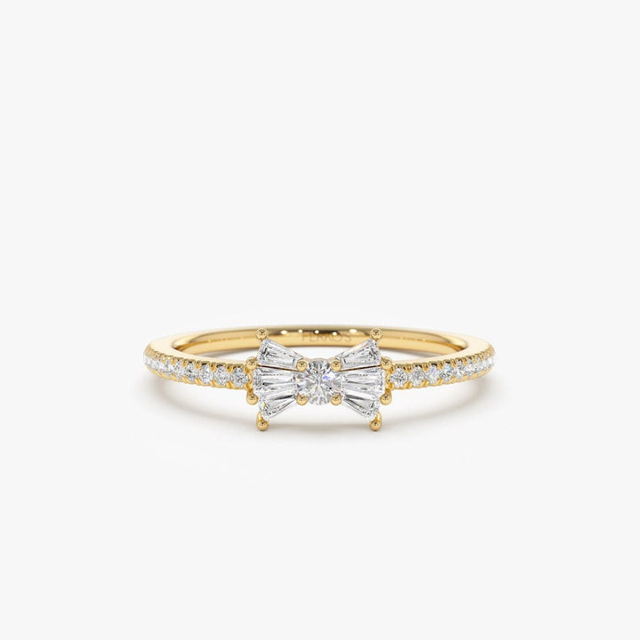 Baguette and Round Cut Diamond Bow Wedding Band for Gift