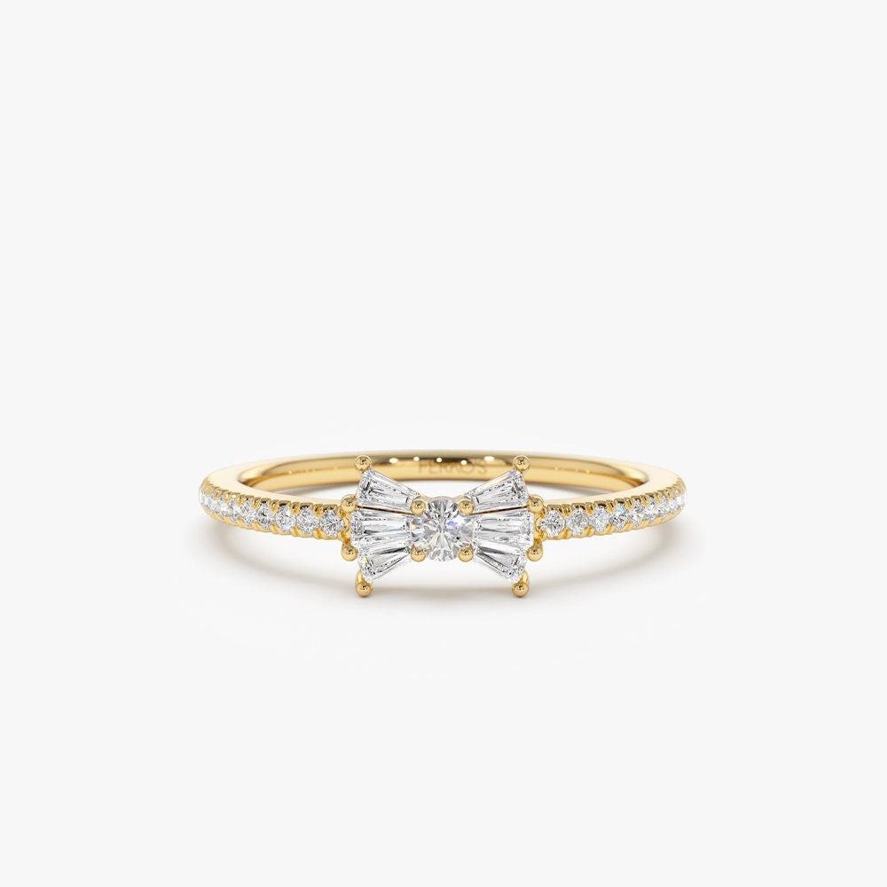 Baguette and Round Cut Diamond Bow Wedding Band for Gift