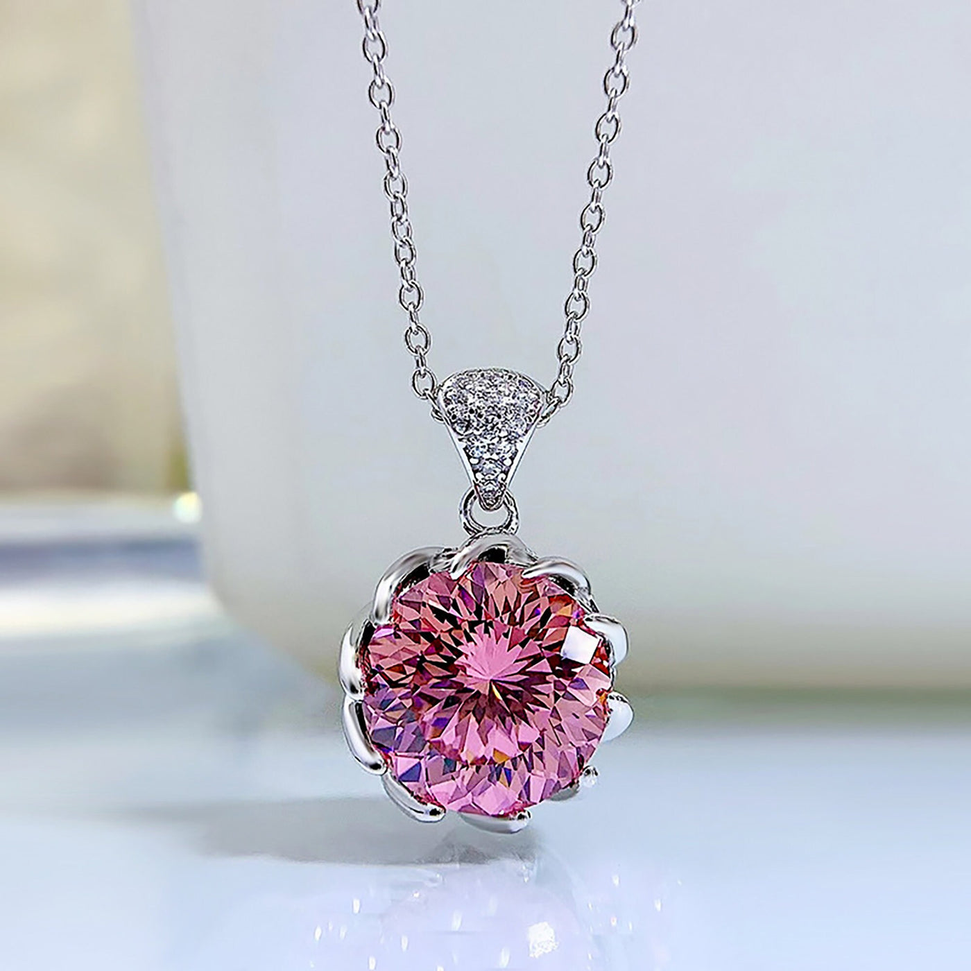 10CT Fancy Pink Round Moissanite Diamond Necklace for Women