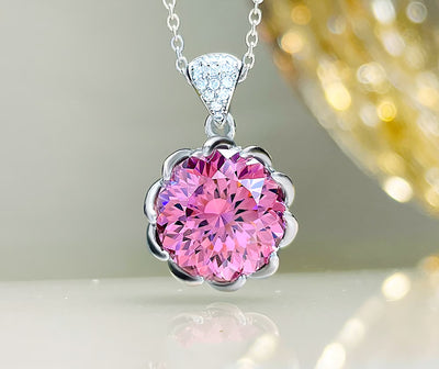 10CT Fancy Pink Round Moissanite Diamond Necklace for Women
