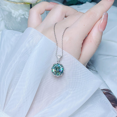 10CT Fancy Green Round Moissanite Diamond Necklace for Women