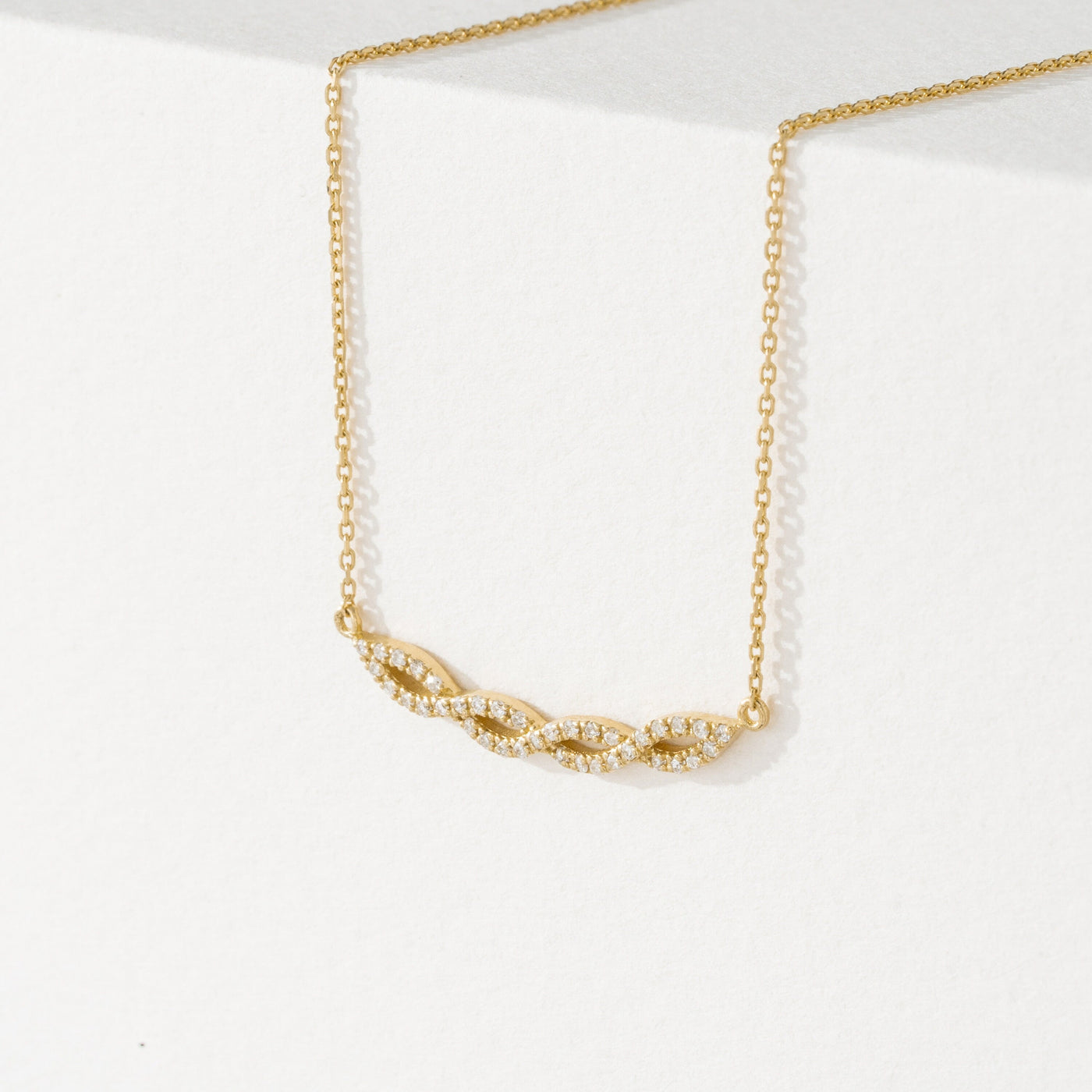 Swirl Diamond 14k Solid Gold Infinity Necklace for Her