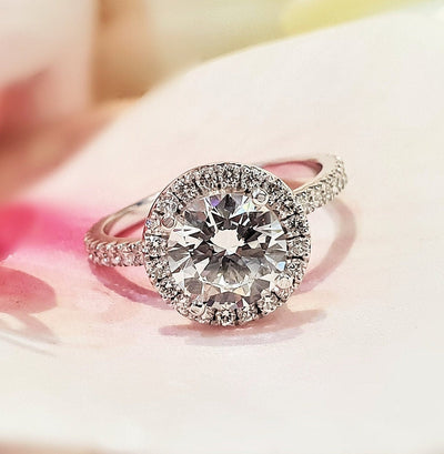 1.0-3.0 CT Round Cut Halo Lab Grown Diamond Engagement Ring