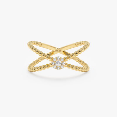 Round Cut Diamond Cross Ring for Women 14k Gold or 18k Gold