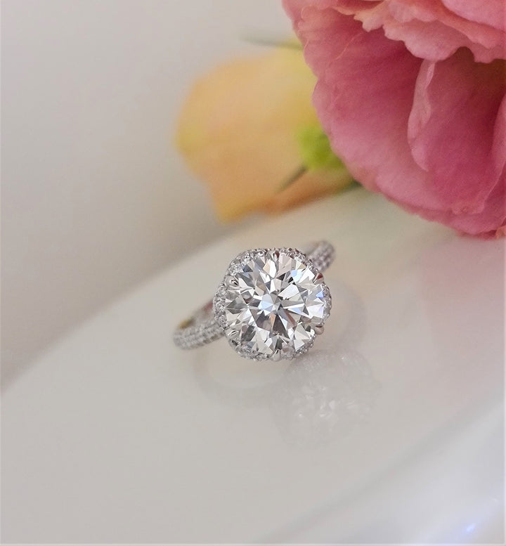 1.0-3.0 CT Round Cut Hidden Halo Style Lab Grown Diamond Engagement Ring