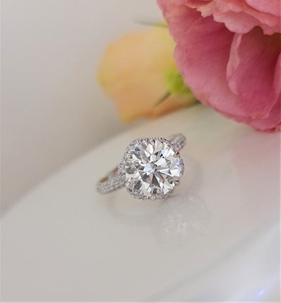1.0-3.0 CT Round Cut Hidden Halo Style Lab Grown Diamond Engagement Ring