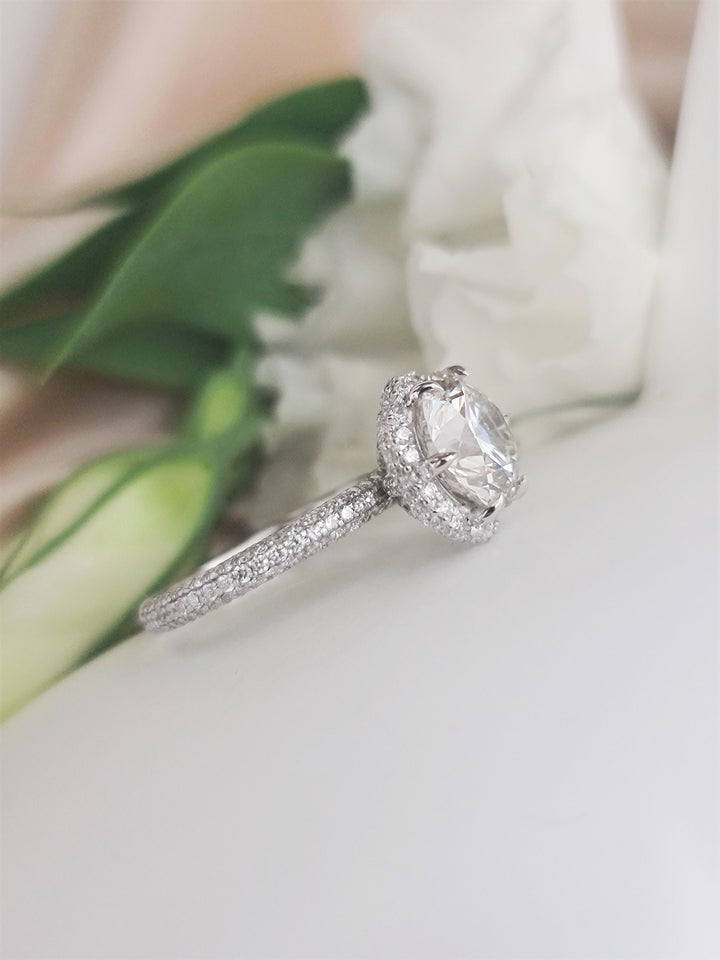 1.0-3.0 CT Round Cut Hidden Halo Style Lab Grown Diamond Engagement Ring