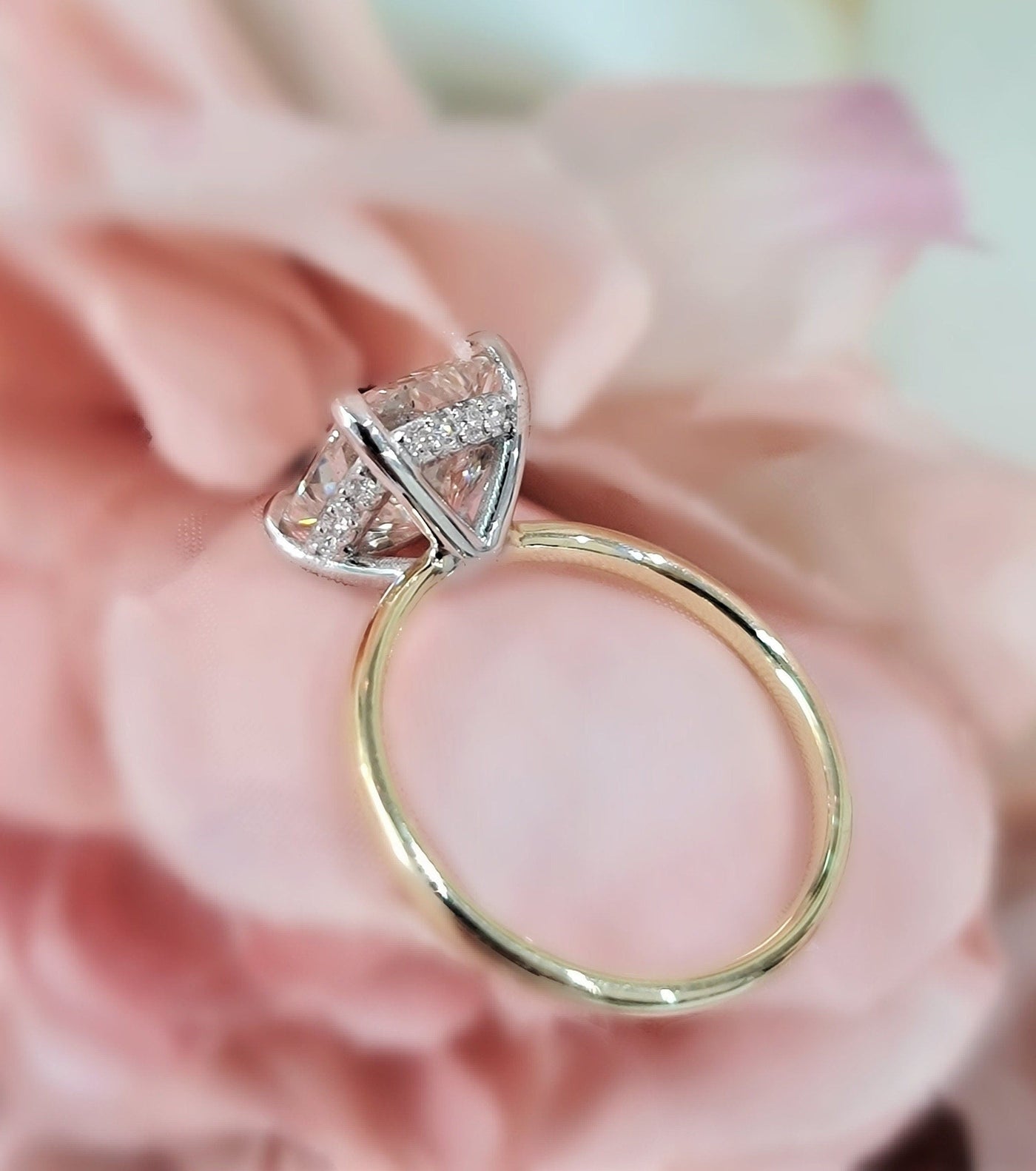 1.0-3.0 CT Cushion Hidden Halo Lab Grown Diamond Engagement Ring
