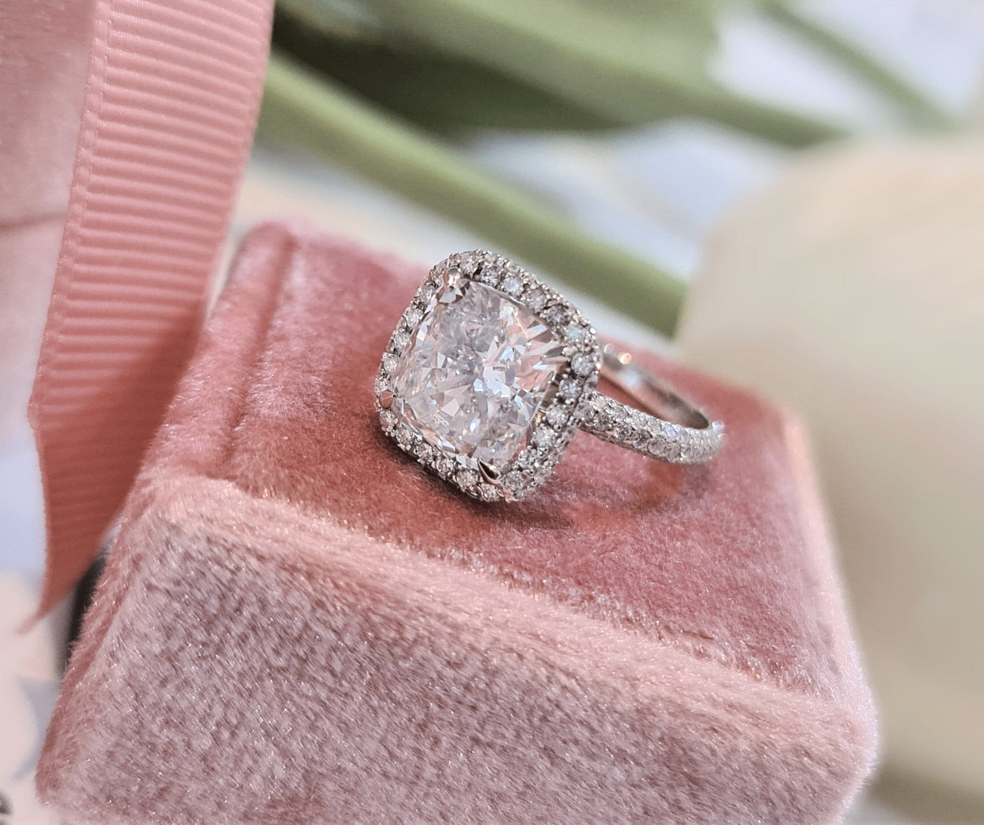 1.0-3.0 CT Cushion Double Halo Lab Grown Diamond Engagement Ring