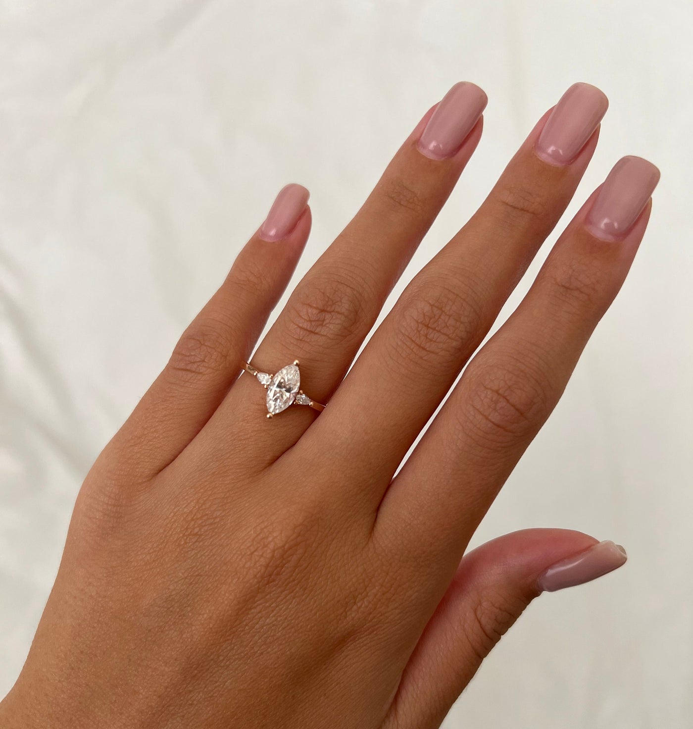 0.7 CT Marquise Cut Moissanite Three Stone Engagement Ring