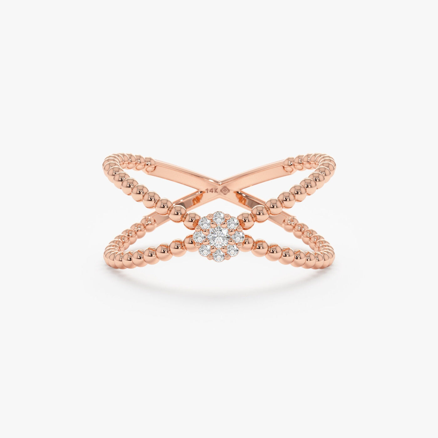 Round Cut Diamond Cross Ring for Women 14k Gold or 18k Gold