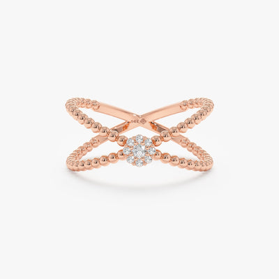 Round Cut Diamond Cross Ring for Women 14k Gold or 18k Gold