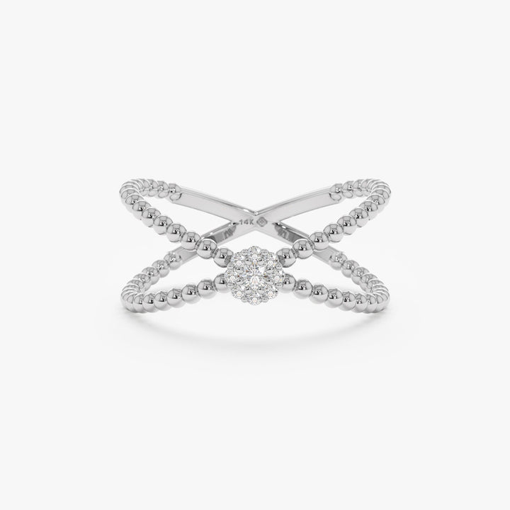 Round Cut Diamond Cross Ring for Women 14k Gold or 18k Gold