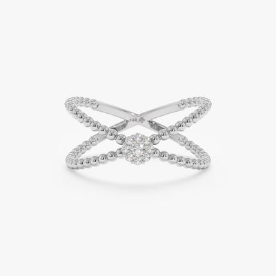 Round Cut Diamond Cross Ring for Women 14k Gold or 18k Gold