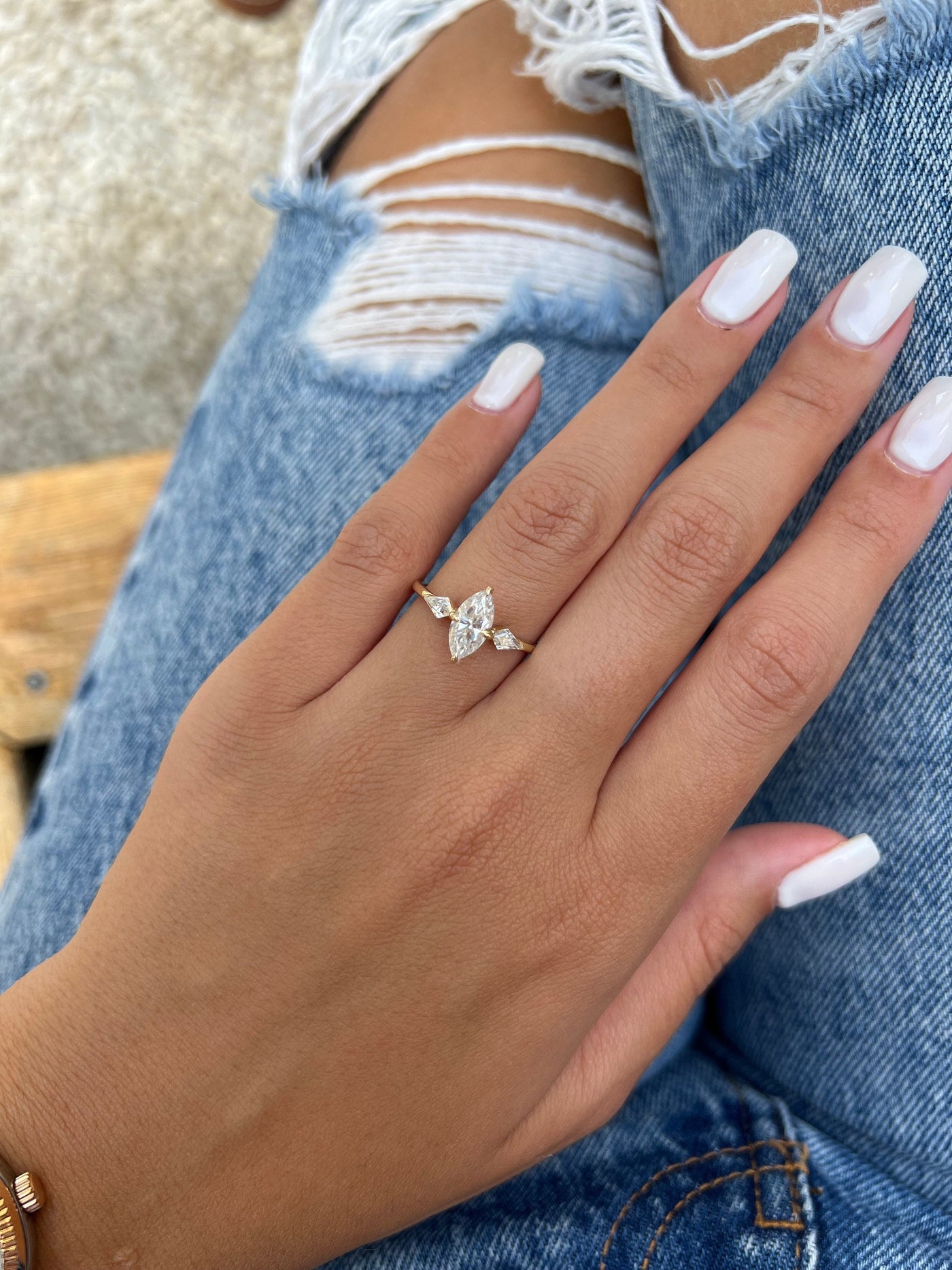 1.0 CT Marquise Cut Three Stone Moissanite Diamond Engagement Ring