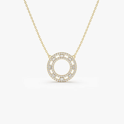 Baguette & Round Cut Diamond Circle Pendant Necklace for Her