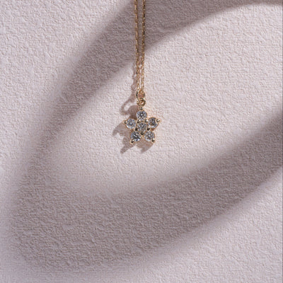 Round Cut Diamond Flower Necklace 14K Gold Ring for Her