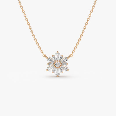 Round & Tapered Baguette Cut Diamond Necklace for Her